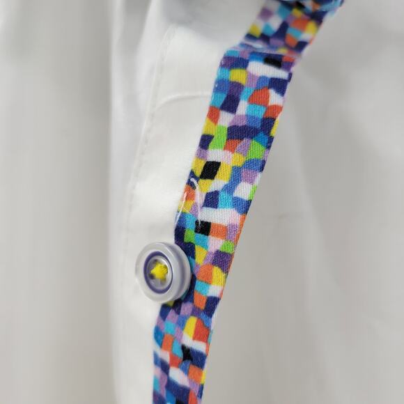 Robert Graham Mens Button Up Shirt XL White Blue Striped Geometric Flip Cuffs - Picture 2 of 16